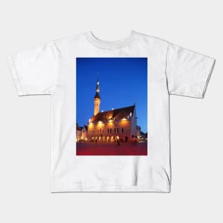 Town Hall on Market Square, Lower Town, Old Town, at dusk, Tallinn, Estonia, Europe Kids T-Shirt